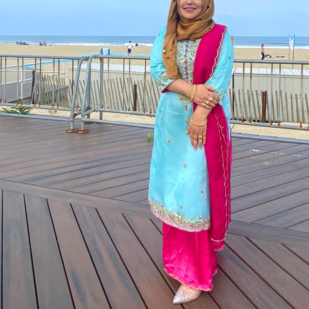 Indian pakistani dress 3 piece muslin dress with zadowzi work ,party wear